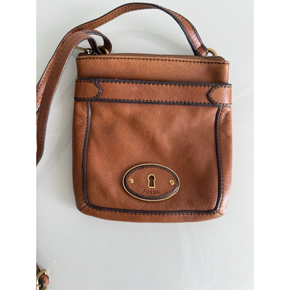 ✿ Fossil Boho Vintage Brown Leather Crossbody Bag Brass Hardware Classic